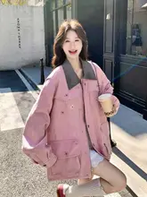 春の新作！粉色の工装風ショートジャケット【韓国風・学生スタイル】