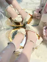 高めの太ヒール ロリータ風 サマーサンダル【女性用・カジュアル・柔らかい履き心地】