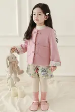 冬用 女児 中華風刺繍ベスト【玉兎デザイン・折返し袖・保温】（セットアップ対応）