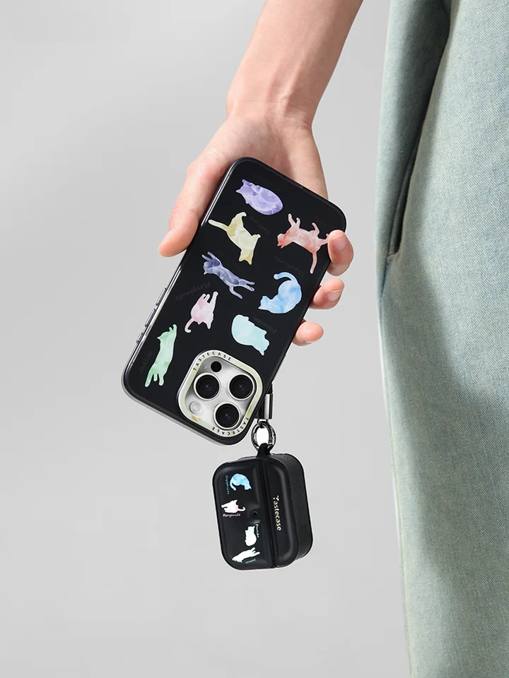 可愛い猫耳型 エアポッドプロ用ヘッドフォンケース【ブラック・宝石デザイン・磁吸式・高級感】