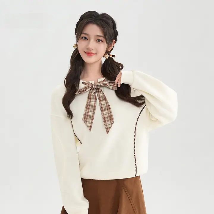 春にぴったり！ボーダーデザインのカジュアルパーカー【ゆったりシルエット・リボン付き・女性用】（セットアップ対応）