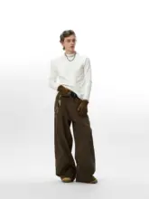 カジュアルなストレートカーゴパンツ【アメリカンビンテージ・ブラウン・ゆったりタイプ・ウォッシュ加工】（セットアップ対応）
