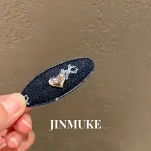 デニム風 ハート型ヘアクリップ【ヴィンテージスタイル・リボンデザイン・横留め用】