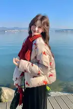 国風印花デザインの女性用ダウンジャケット【冬用・厚手・ふわふわ感】
