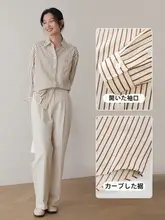 ストライプデザインのレディースシャツ【春秋用・ゆったりカジュアル・フレンチスタイル】