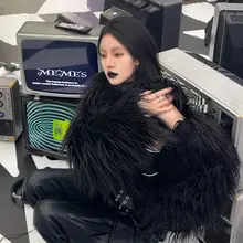 高級感ある黒いフォックスファー レディースコート【冬用・エコ素材・厚手】