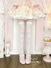ロリータスタイル 花柄白色オーバーニーストッキング【夏用・極上の柔らかさ・十字架デザイン】