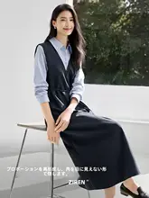 シャツワンピース レディース フェイクレイヤード パッチワーク バイカラー ストライプ ウエストマーク 着痩せ 通勤 オフィスカジュアル 春「IHIMI」
