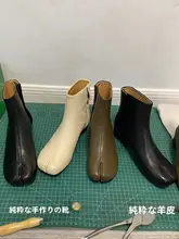 手作りのラムスキン分かれつま先ブーツ【柔らかいレザー・チェルシーブーツ・ミドルカット】