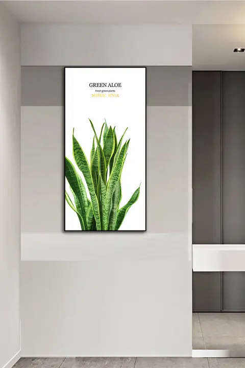 北欧風の緑植物の玄関装飾画【現代的なシンプルデザイン・縦型】