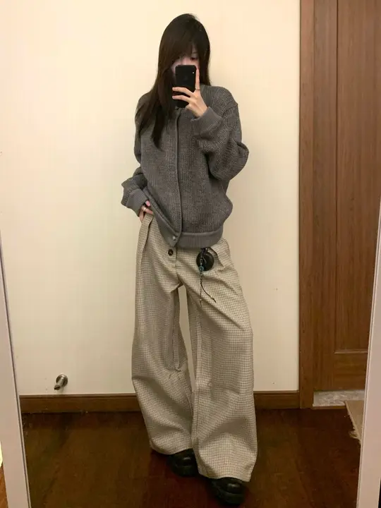 高身長対応 千鳥格子柄 ワイドパンツ【サスペンダー付き・フィット・カジュアル】（セットアップ対応）