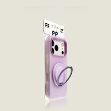 iPhone用 背面ケース【ピンク・ジェリー素材・陶器風円形スタンド・高級感ある肌触り】