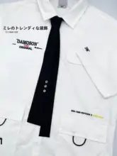 細身デザインの韓国風ネクタイ付きシャツ【男女兼用・シンプルな黒・カジュアルスタイル】
