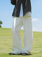 白色の大口袋付きカジュアルパンツ【春秋用・コットン・極上の柔らかさ】（セットアップ対応）