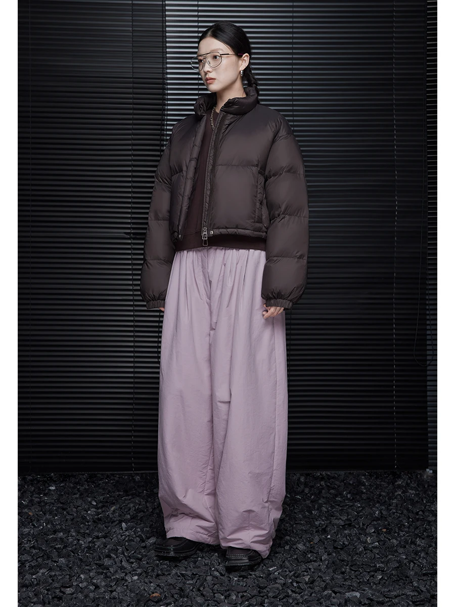 紫色のワイドレッグコットンパンツ：綿素材の通気性と着心地を実証する冬用ストレートパンツ