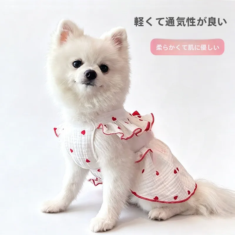 愛らしいデザインのペット用ワンピース：全綿素材で春夏に最適な猫用連身裙