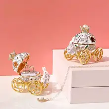 紫色ウサギの馬車デザインの桜モチーフジュエリーボックス【プリンセス風・結婚指輪収納可能】（セットアップ対応）