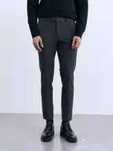 ビジネスカジュアル グレー メンズウールパンツ【抗皺・厚手・ストレートレッグ】