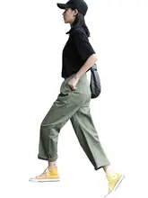 カーキ色の女性用ワークパンツ【夏用・薄手・フィット・ワイドレッグ】（セットアップ対応）