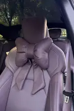 車用腰サポートクッション【ミストパープル・猫爪風・リボン付き・背中用】