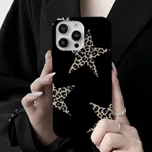 iPhone用ケース【マット仕上げ・耐衝撃・ダーク五角星・ヒョウ柄デザイン・男女兼用】