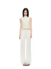 透け感のあるストレッチメッシュトップス【オフショルダー・立襟・小波型の裾・二色展開】