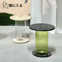 おしゃれなバブルガラスの円形テーブル【リビング用・モダンデザイン・小型】