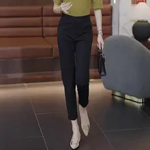 高級感あるウエスト高めのスーツパンツ【女性用・ブラック・9分丈・スリムデザイン】