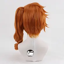 オレンジレッドのコスプレ用ウィッグ【虎口クリップ付き・カールロングポニーテール】（セットアップ対応）