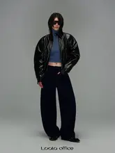 Loala office 厚手フリース付き レトロカジュアル コーデュロイ ワイドパンツ【ハンザイグリーン・ダークブルー】