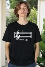 音符と五線譜デザインのTシャツ【短袖・ラウンドネック・コットン】（セットアップ対応）