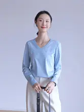 高品質 Vネック シルクコットン 長袖Tシャツ【女性用・春秋・100%コットン・タイトフィット・インナー】