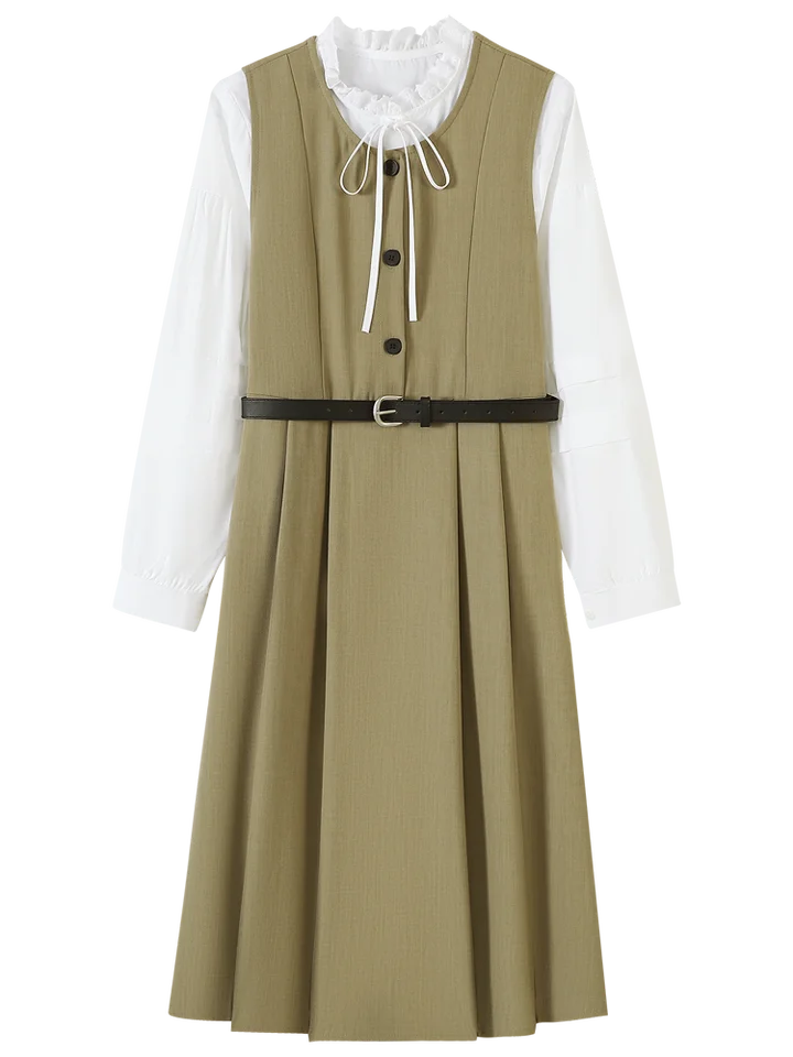 白色シャツワンピース【フレンチスタイル・重ね着・女性用】（セットアップ対応）