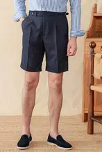 夏用ナポリ風ハイウエストカジュアルショートパンツ【麻混紡・スリムフィット・ヴィンテージスタイル】