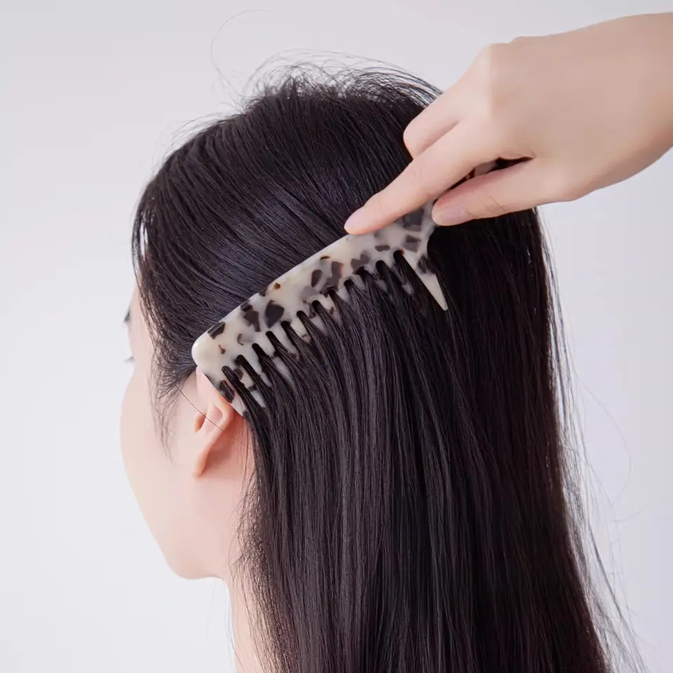 ヘアブラシ レディース アセテート 幅広コーム 絡みにくい パーマ