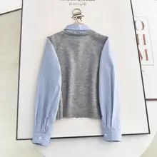 春のファッション！POLOカラーのニットセーター【カラー系・カジュアル・バイカラー・アカデミックスタイル】（セットアップ対応）