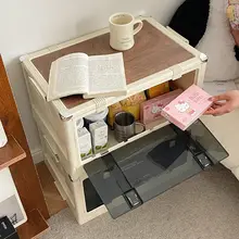 折りたたみ式収納ボックス【木製天板付き・大容量・寝室用】