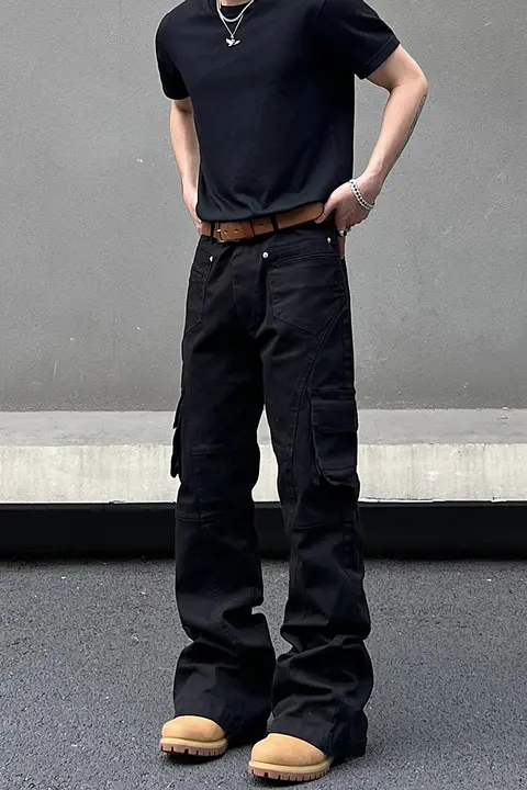 BLAEXIT メンズブラックデニムパンツ【ストレート・ルーズフィット・カジュアル】