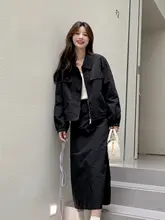 黒のカジュアルウェア【秋春用・女性・韓国風・スタイルアップ】（セットアップ対応）