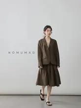 輸入リネン製カジュアルブレザーとスカート【女性用・高品質・スリムフィット】（セットアップ対応）
