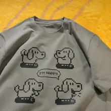 カジュアルなアニメ風犬デザインTシャツ【ユニセックス・綿素材・ゆったりフィット・短袖】