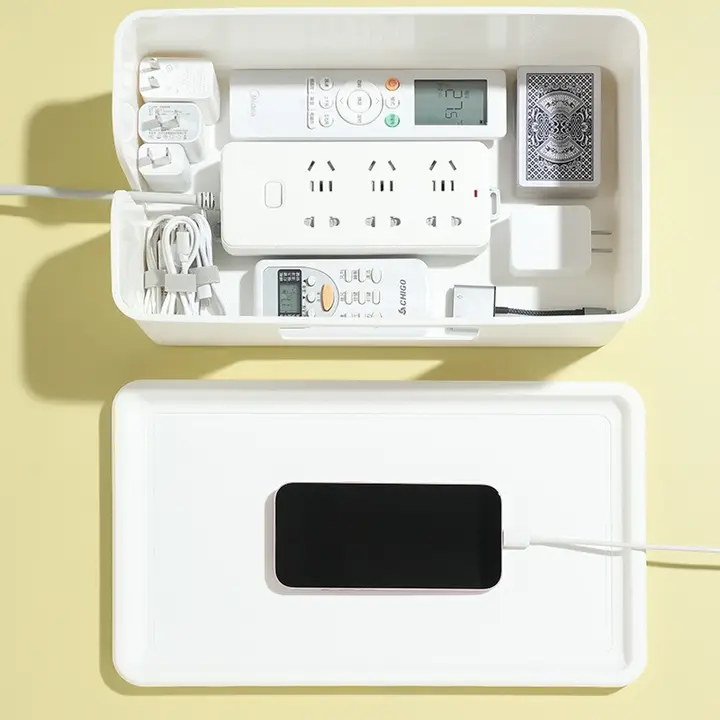 大容量デスクトップ電源タップ収納ボックス【オフィス用・コンパクト設計】