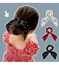 子供用 ダルマ風ヘアゴム【デザインリボン・ポルカドット・シフォン素材】