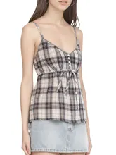 チェック柄キャミソール【UVカット・ボタン付き・デザイン性抜群・ノースリーブ】