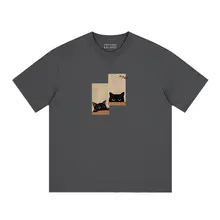 KAMU メンズ夏用猫デザイン半袖Tシャツ【アメリカンヴィンテージ・コットン・ルーズフィット】