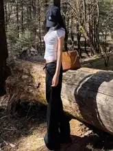 レディース アメリカンスタイル ハイウエストフレアデニムパンツ【ロング丈・ワイドレッグ・スリム見せ】