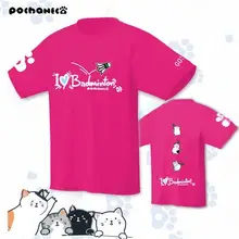 日本猫デザインの短袖速乾バドミントンシャツ