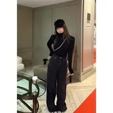 Scout レディース 秋冬用ハイウエストストレートデニムパンツ【裏地フリース・カジュアル・スリムフィット】