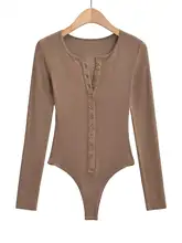 ボタン付きヘンリーネックロンパース【フィット感・長袖・タイト】