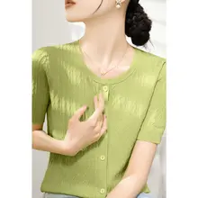 薄手の低めの首元が特徴の夏用ワイドスリーブニットカーディガン【通気性あり・スタイリッシュ・女性用】